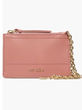 Ted Baker Dark Rose Fonce Cardholder Wristlet with Gold Chain Charms